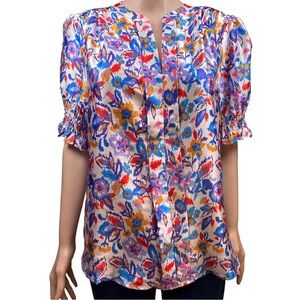 Shop the Mint Colorful Floral Women's Short Sleeve Blouse Medium